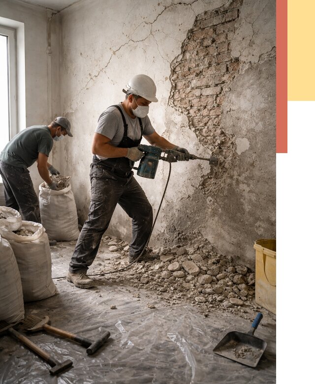 Демонтаж штукатурки со стен в Волгодонске от 7879 руб/м² — быстро и недорого | ОТДЕЛОЧНИК-Вгн