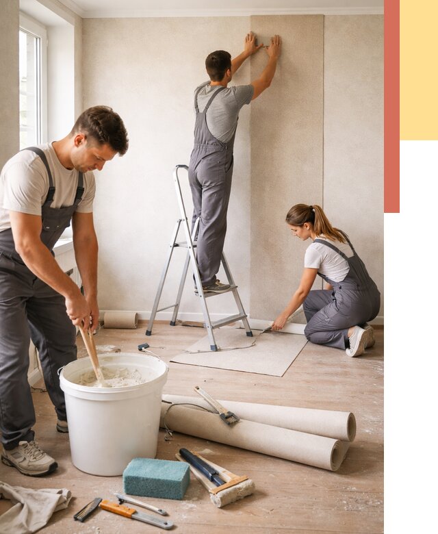 Оклейка стен обоями в Волгодонске от 3830 руб/м2 — быстро и недорого | ОТДЕЛОЧНИК-Вгн