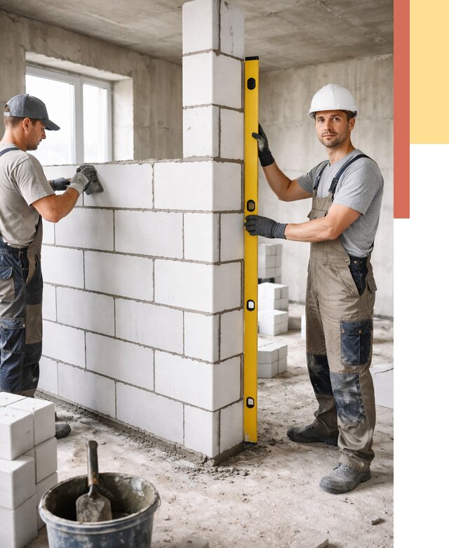 Кладка перегородок из пеноблока в Волгодонске от 1970 руб. под ключ | ОТДЕЛОЧНИК-Вгн