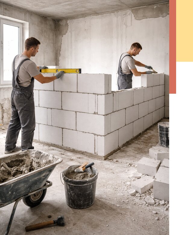 Кладка перегородок из ПГП в Волгодонске от 2736 руб./м2 — монтаж и возведение под ключ | ОТДЕЛОЧНИК-Вгн