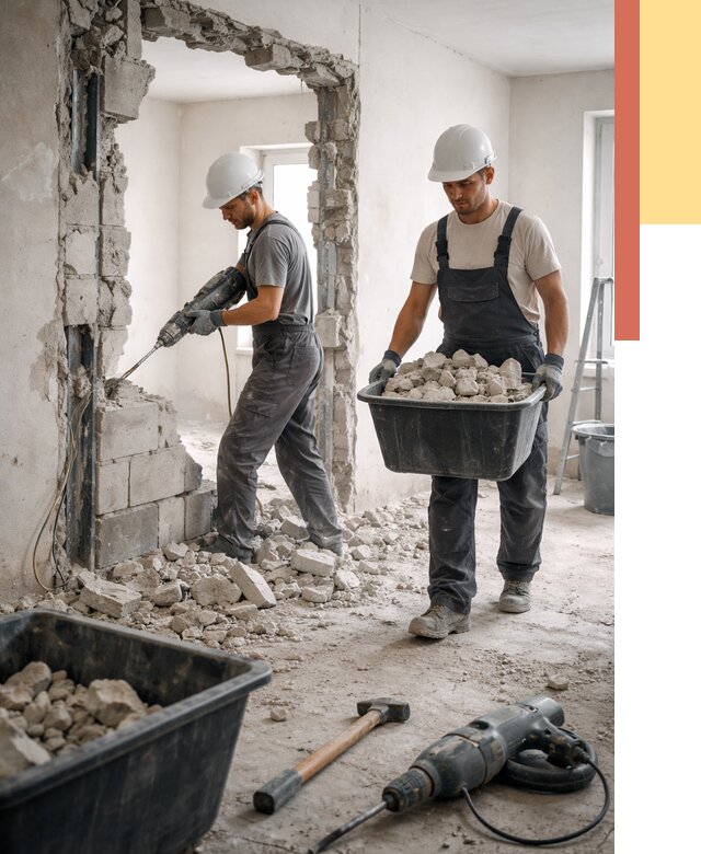 Демонтаж блоковых перегородок в Волгодонске от 4104 руб. — быстро и недорого | ОТДЕЛОЧНИК-Вгн