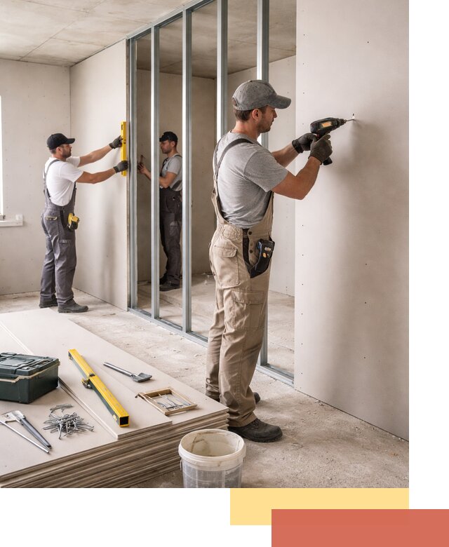 Однослойная перегородка из гипсокартона в Волгодонске под ключ, монтаж и отделка