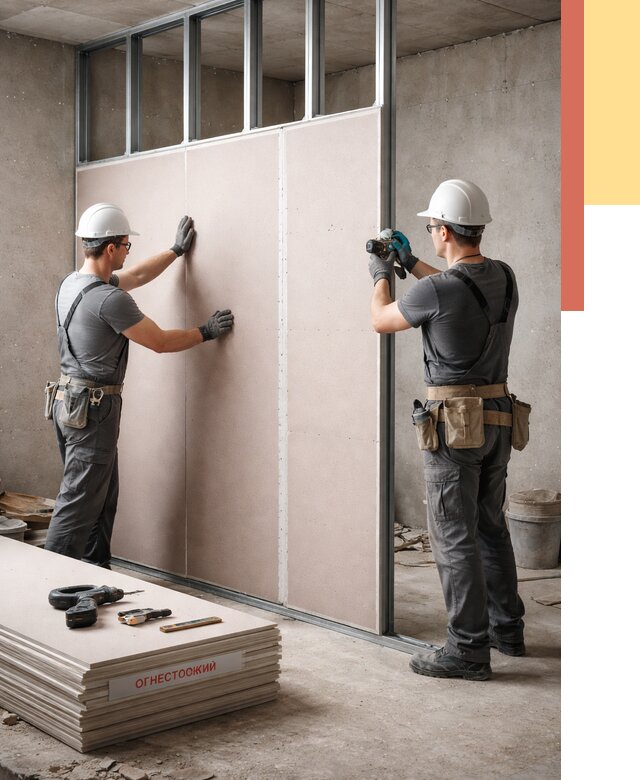 Перегородка из огнестойкого гипсокартона в Волгодонске от 2024 руб. под ключ | ОТДЕЛОЧНИК-Вгн