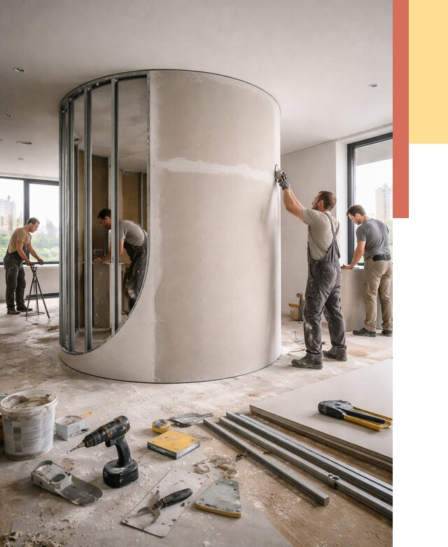 Радиусная перегородка из гипсокартона в Волгодонске от 3173 руб. под ключ | ОТДЕЛОЧНИК-Вгн