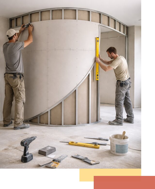 Радиусная перегородка из гипсокартона в Волгодонске под ключ