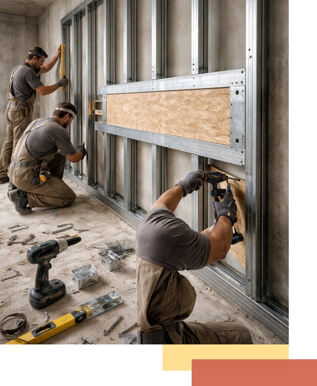 Усиленная перегородка для крепления тяжёлых конструкций в Волгодонске