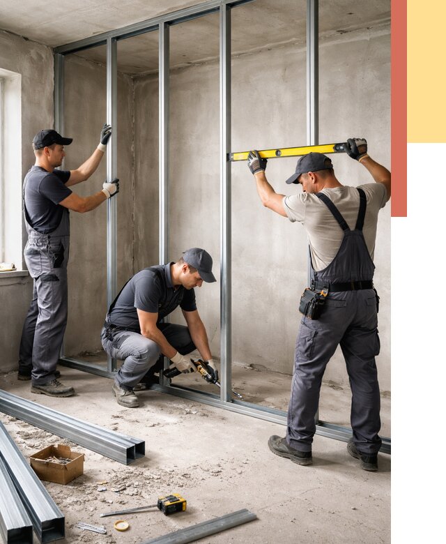 Монтаж каркаса перегородки из профиля в Волгодонске от 821 руб. | ОТДЕЛОЧНИК-Вгн