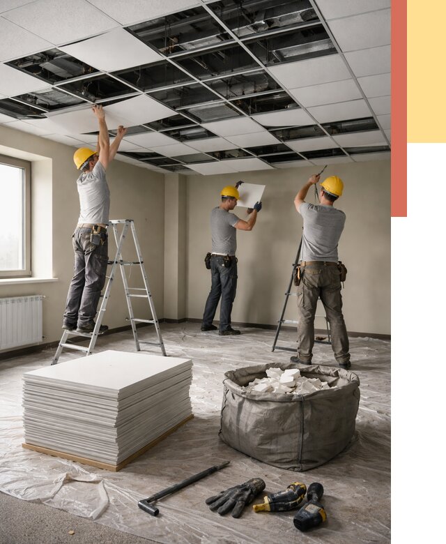 Демонтаж потолка Армстронг в Волгодонске от 4924 руб. быстро и недорого | ОТДЕЛОЧНИК-Вгн