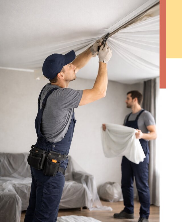 Демонтаж натяжного потолка в Волгодонске от 4924 руб. — снятие и разбор под ключ | ОТДЕЛОЧНИК-Вгн