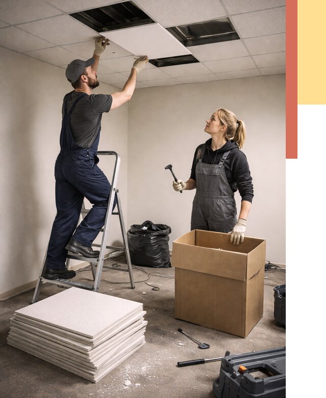 Демонтаж потолочной плитки в Волгодонске от 4924 руб. быстро и недорого | ОТДЕЛОЧНИК-Вгн