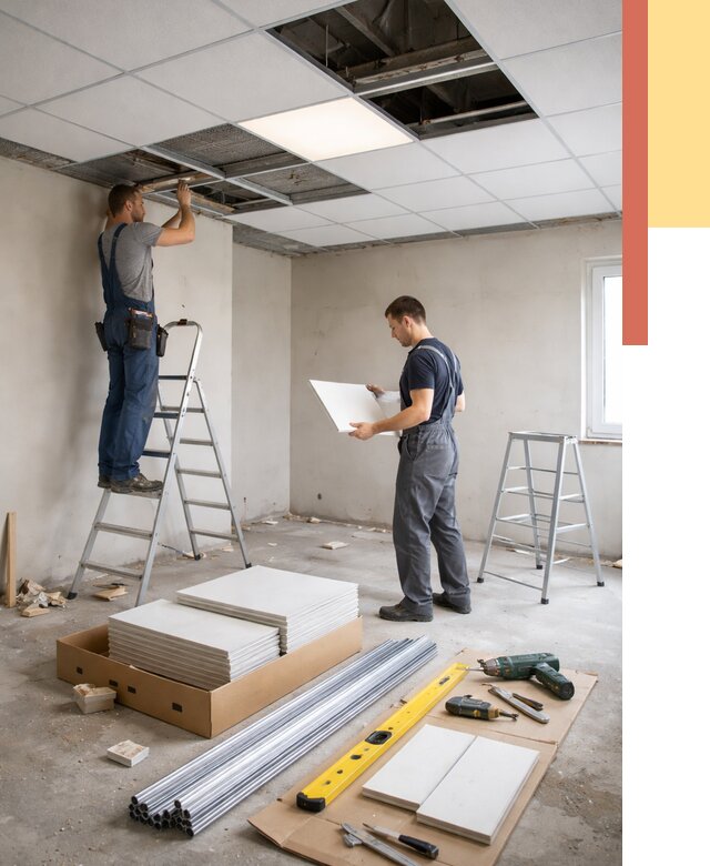 Монтаж потолка армстронг в Волгодонске от 4924 руб/м2 — быстрая установка под ключ | ОТДЕЛОЧНИК-Вгн