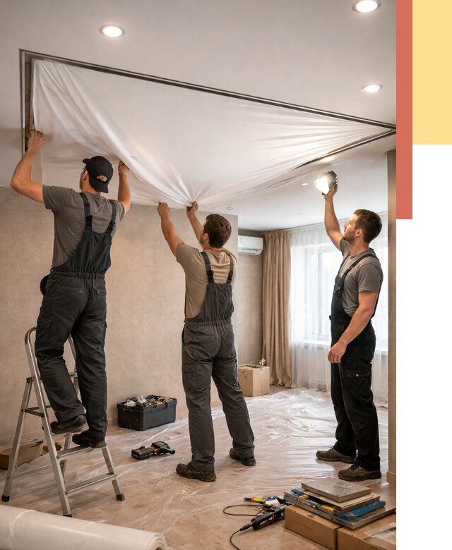 Монтаж ПВХ натяжного потолка в Волгодонске от 3830 руб. под ключ | ОТДЕЛОЧНИК-Вгн