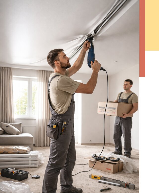 Монтаж сатинового натяжного потолка в Волгодонске от 3830 руб. | Быстро, недорого — ОТДЕЛОЧНИК-Вгн