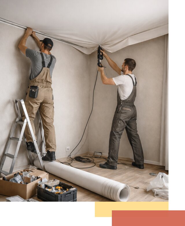 Монтаж цветного натяжного потолка в Волгодонске за один день