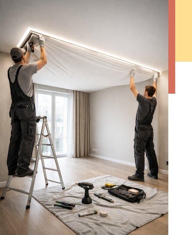 Монтаж парящего натяжного потолка в Волгодонске от 4924 руб. быстро и недорого | ОТДЕЛОЧНИК-Вгн