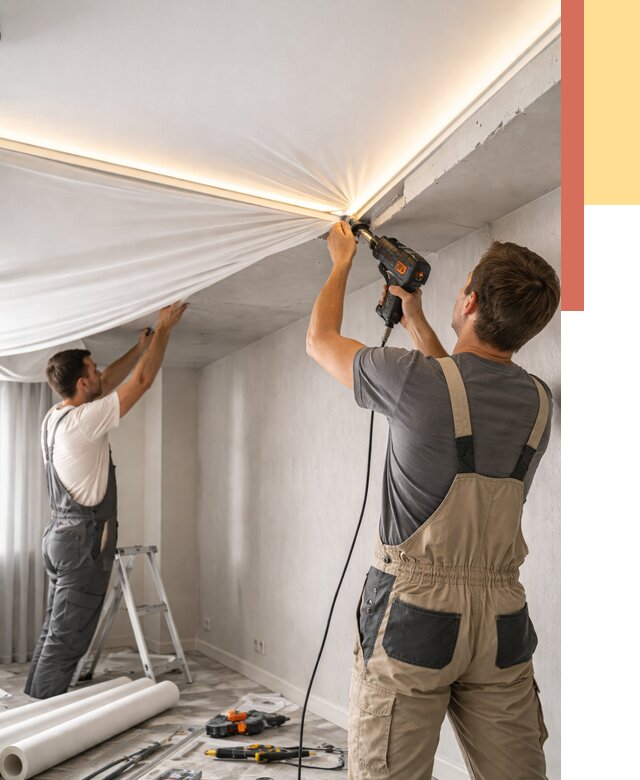 Монтаж натяжного потолка с подсветкой в Волгодонске от 1040 руб. | ОТДЕЛОЧНИК-Вгн