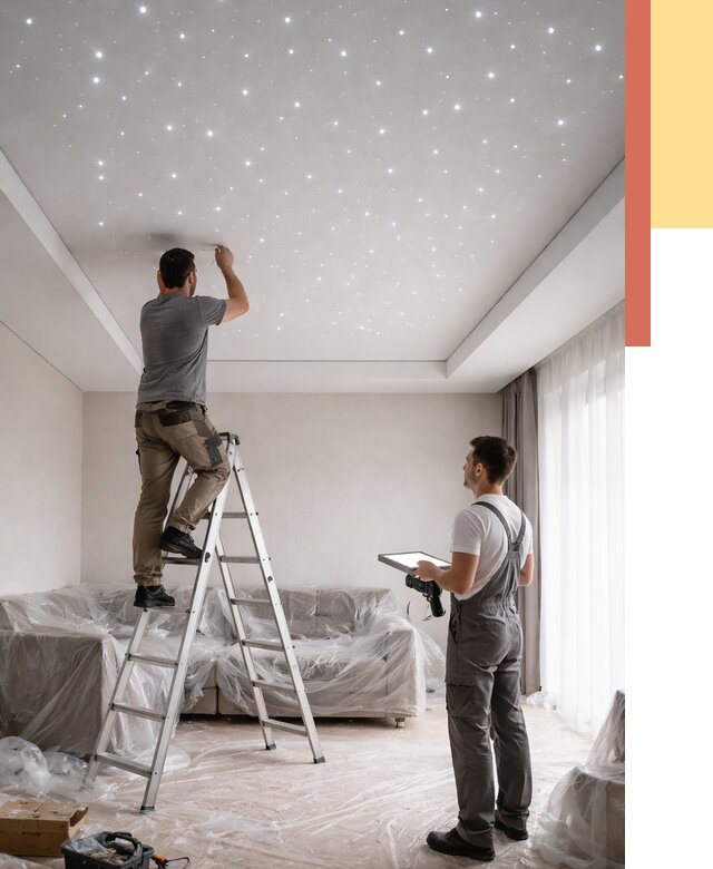 Монтаж натяжного потолка «звездное небо» в Волгодонске от 7113 руб. | ОТДЕЛОЧНИК-Вгн