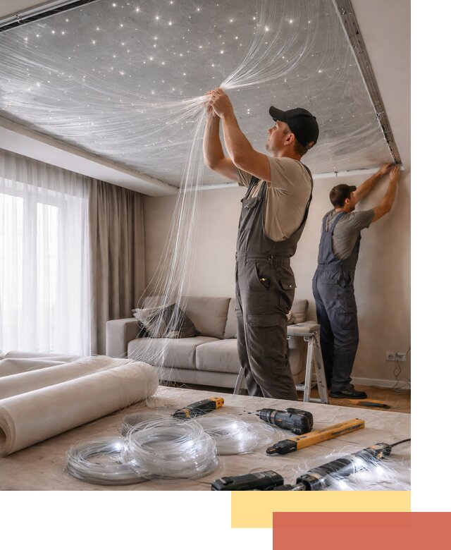 Монтаж натяжного потолка «Звездное небо» в Волгодонске