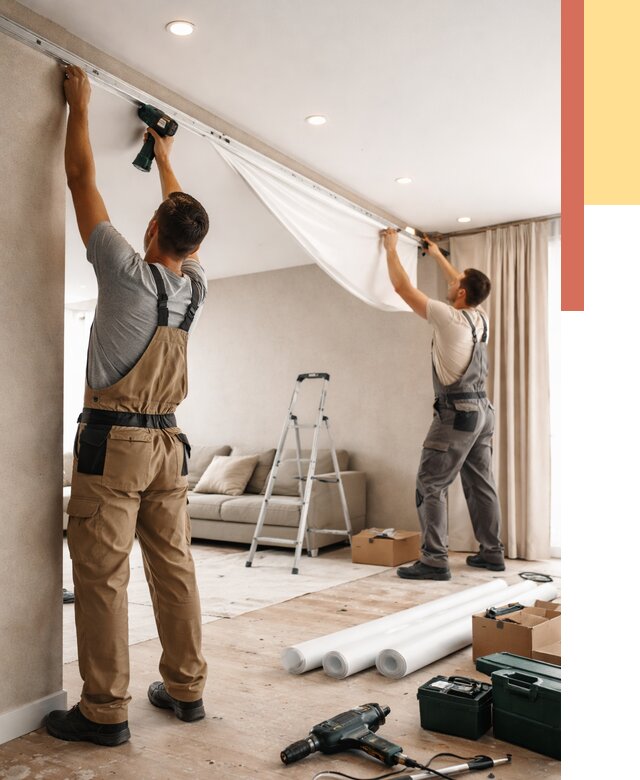 Монтаж натяжного потолка в гостиной в Волгодонске от 602 руб. | ОТДЕЛОЧНИК-Вгн