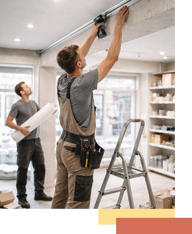 Монтаж натяжных потолков в магазине в Волгодонске