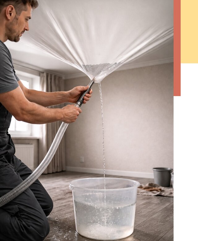 Слив воды с натяжного потолка в Волгодонске от 2736 руб. быстро и недорого | ОТДЕЛОЧНИК-Вгн