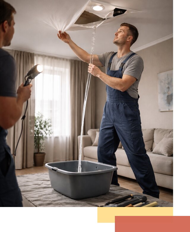 Слив воды с натяжного потолка в Волгодонске быстро и аккуратно