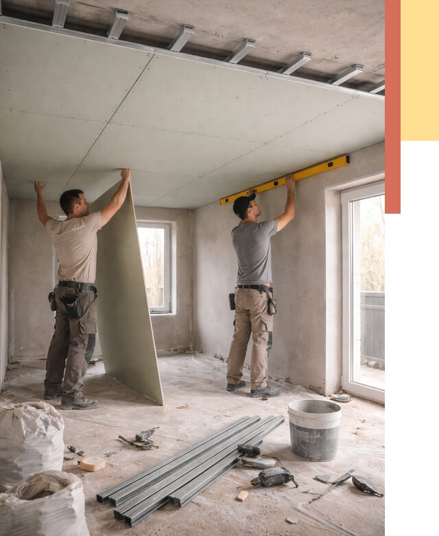 Одноуровневый потолок из гипсокартона в Волгодонске от 821 руб. — монтаж под ключ | ОТДЕЛОЧНИК-Вгн