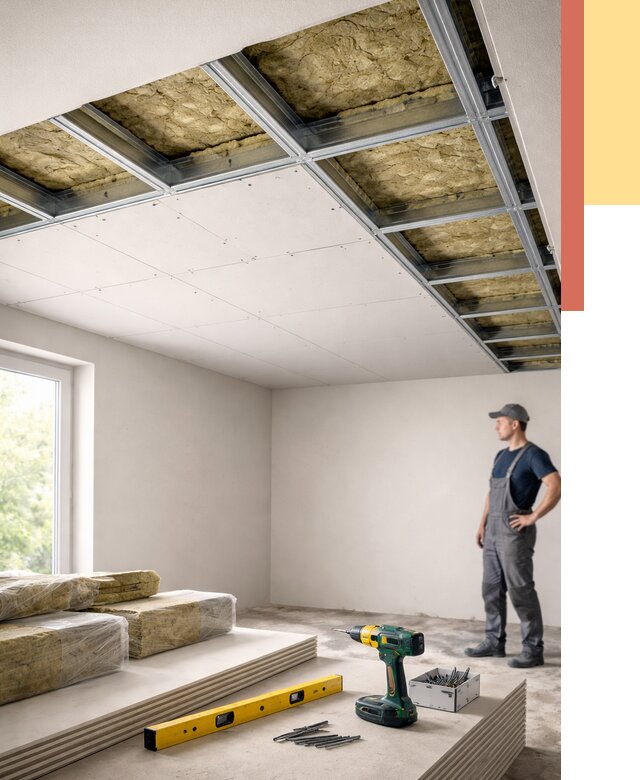 Звукоизоляция потолка ГКЛ в Волгодонске от 1040 руб. — монтаж под ключ | ОТДЕЛОЧНИК-Вгн