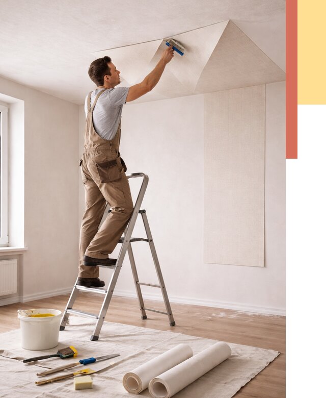 Поклейка обоев на потолок в Волгодонске от 4924 руб. быстро и недорого | ОТДЕЛОЧНИК-Вгн